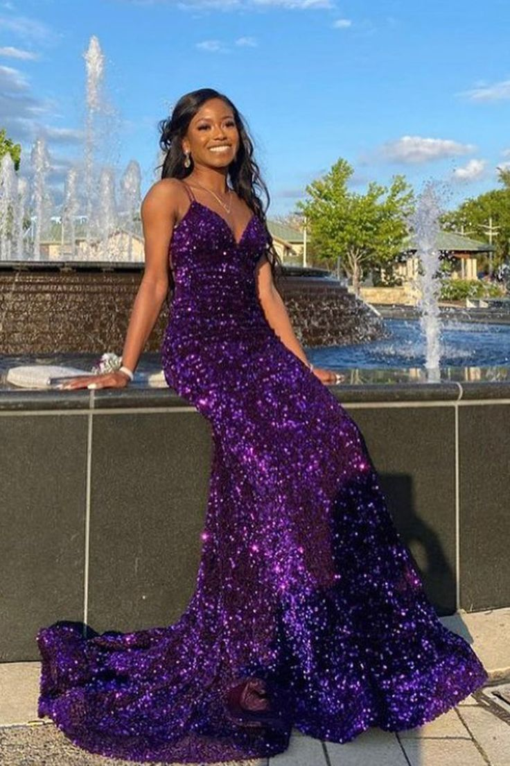 Purple Sequin Mermaid Prom Dress Long Party Dress SH1018