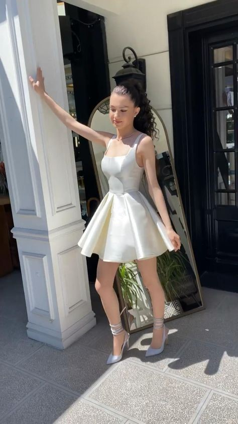 Simple Sequare Neck White Short Prom Dress,Elegant Homecoming Dress SH724