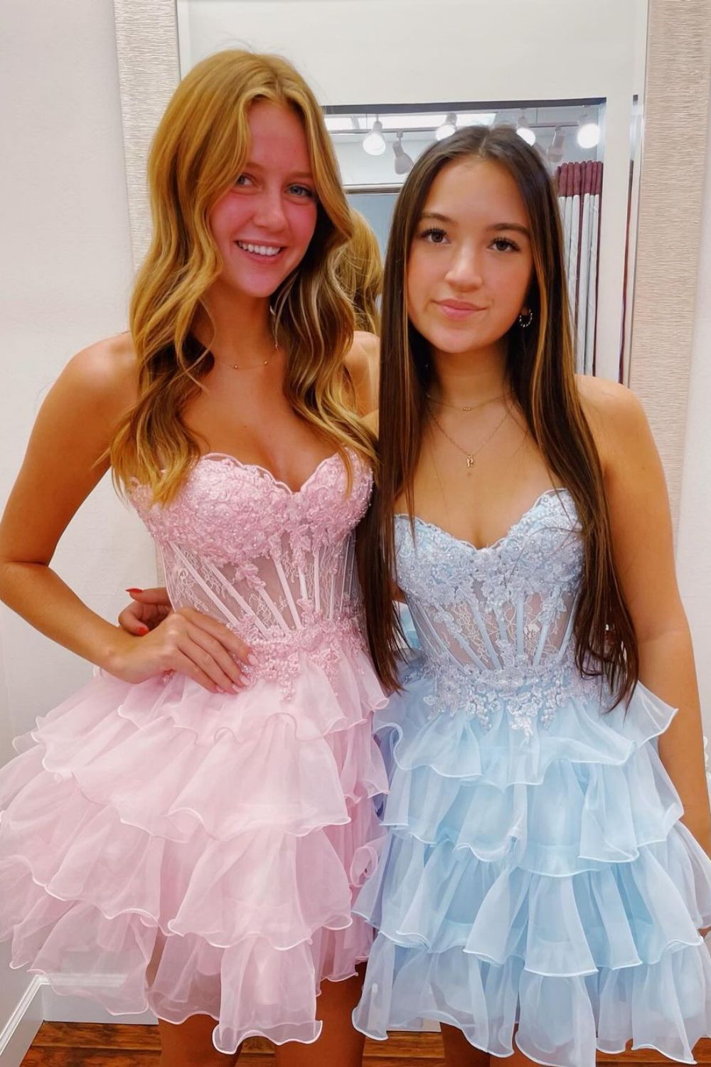 Light Blue A-Line Sweetheart Lace Up Short Tiered Tulle Dress Homecoming Dress