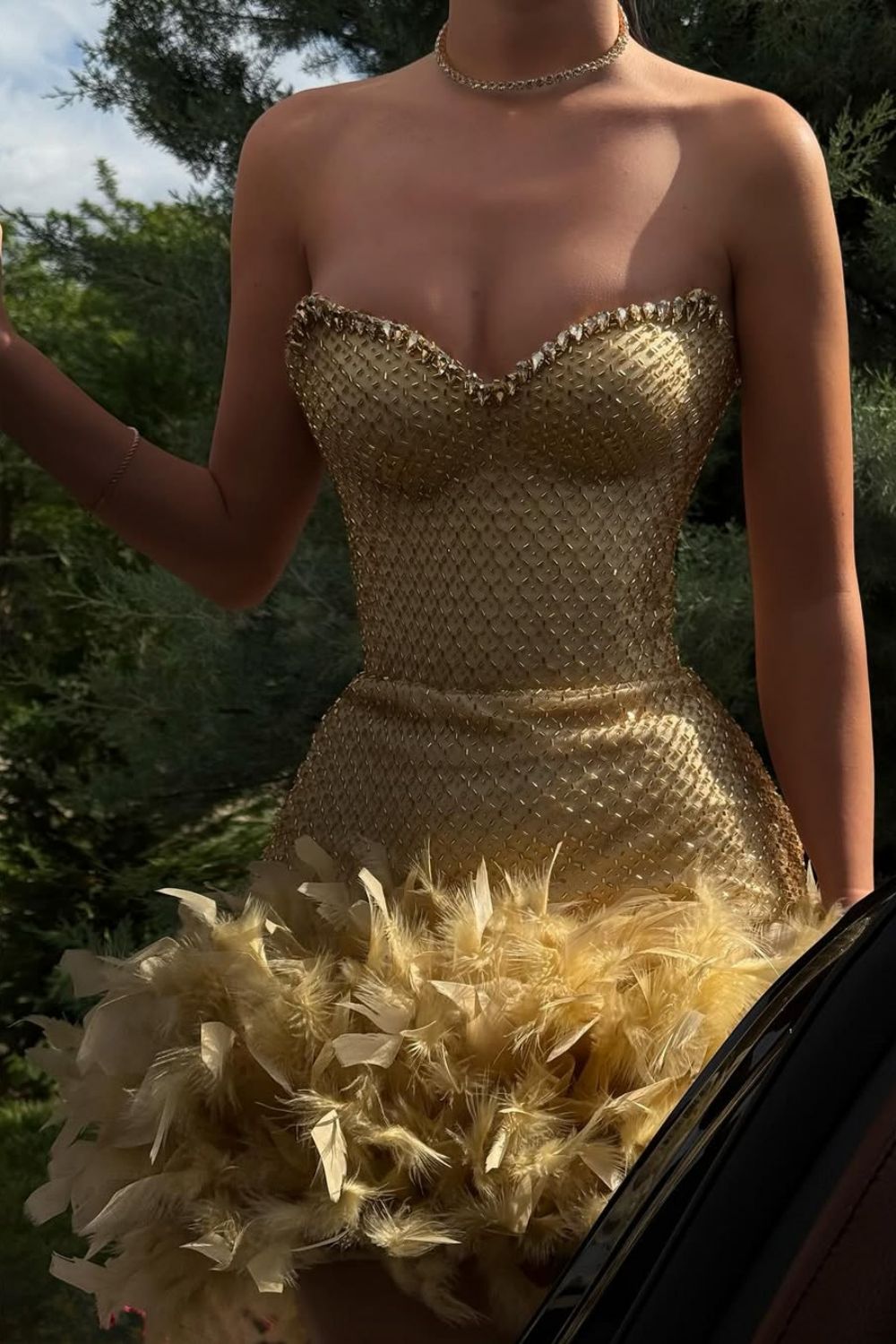 Luxurious Sparkly Beaded Top Short Tight Homecoming Dress with Feather