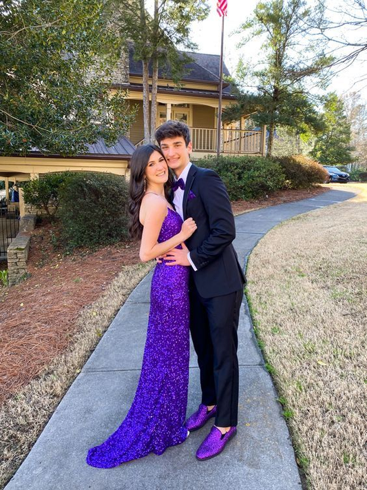 Purple Sequin Long Mermaid Prom Dress Evening Dress SH1102