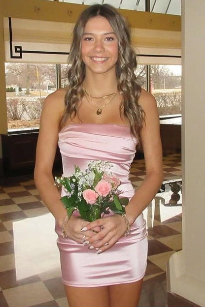 Cute Strapless Satin Short Cocktail Dress Mini Prom Dresses