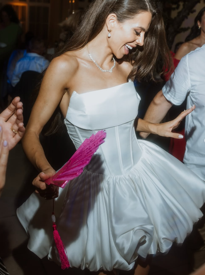 Simple A Line Strapless Corset White Satin Short Homecoming Dress Birthday Dress SH2164