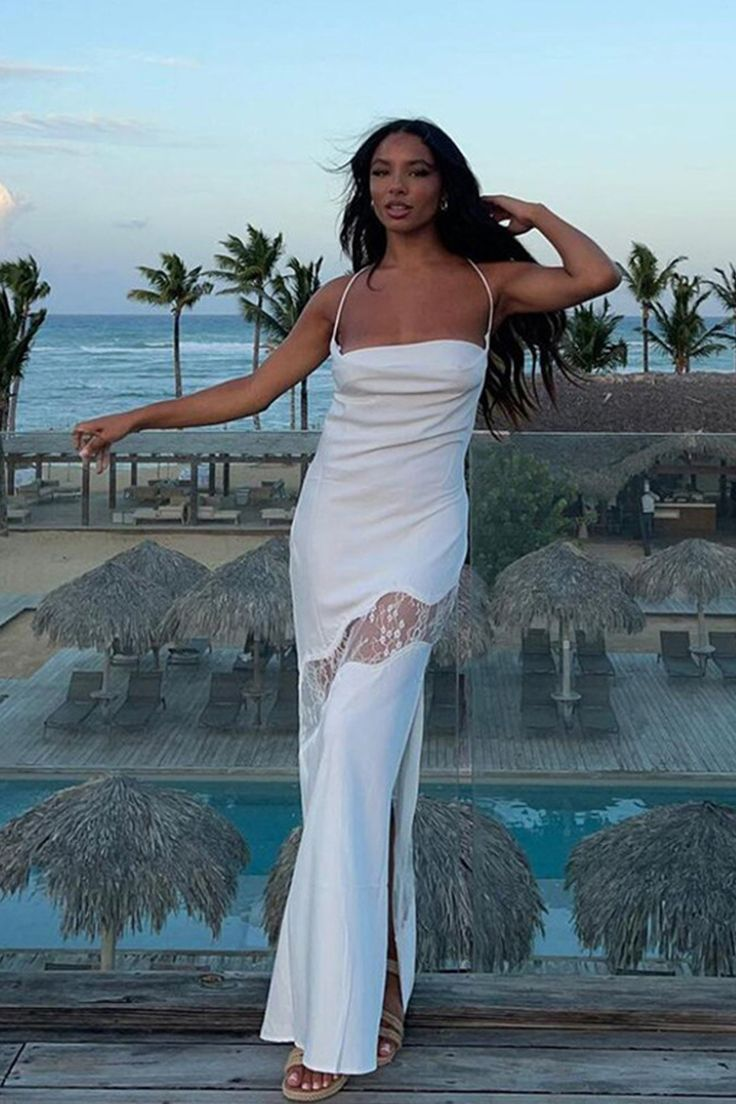 Sexy Satin Lace Splicing Long Evening Dress Yellow Prom Dress SH971