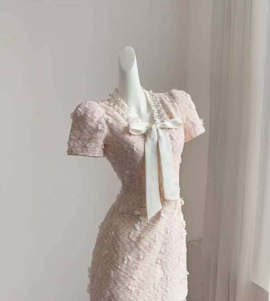 Pink retro Chanel style homecoming dress for women summer short petite high-end dress 11290