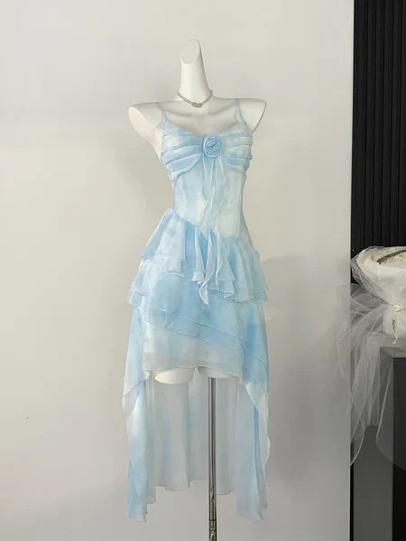 Ethereal Blue High-Low Ruffle Layered Short Prom Dress Outfits SH1756