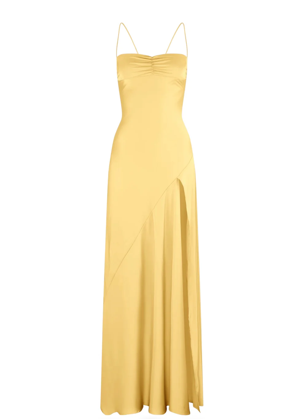 Spaghetti Strps Yellow Slit Long Prom Dress SH1033
