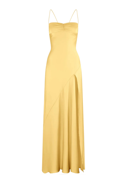 Spaghetti Strps Yellow Slit Long Prom Dress SH1033