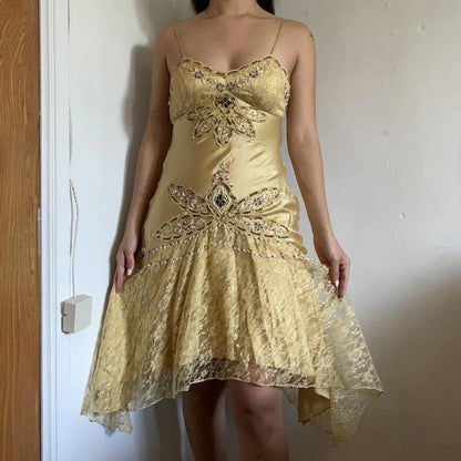 Gold Vintage Fashion Beaded Short Satin Homecoming Dress Birthday Party Dress gh4850