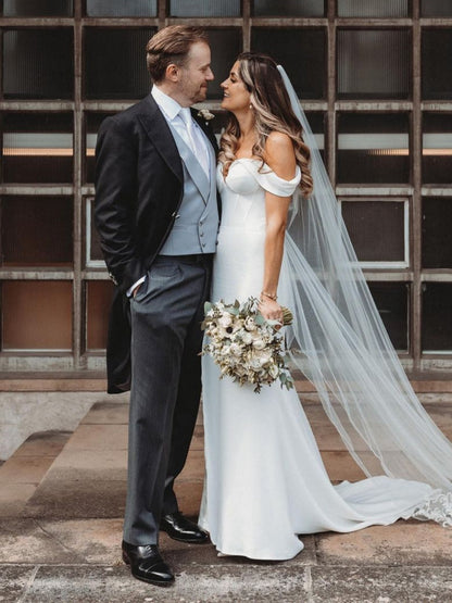 Mermaid White Long Prom Dresses with Slit, Beautiful Wedding Dress