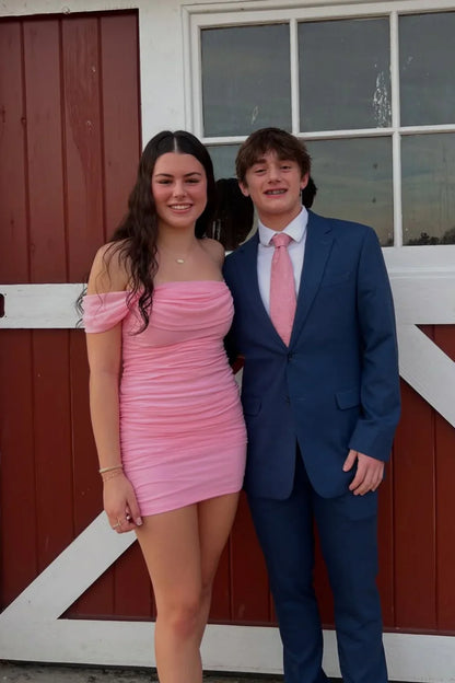 Off the Shoulder White Ruched Sheath Short Dress, Bodycon Homecoming Dress,AST1777