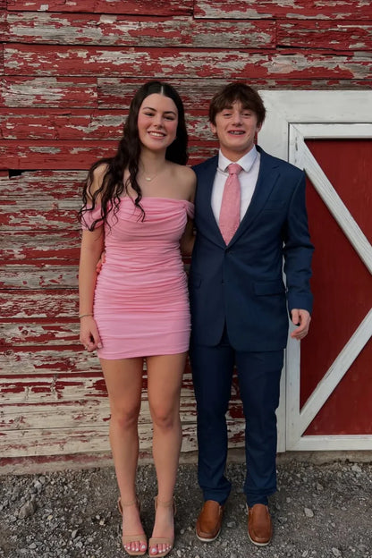 Off the Shoulder White Ruched Sheath Short Dress, Bodycon Homecoming Dress,AST1777