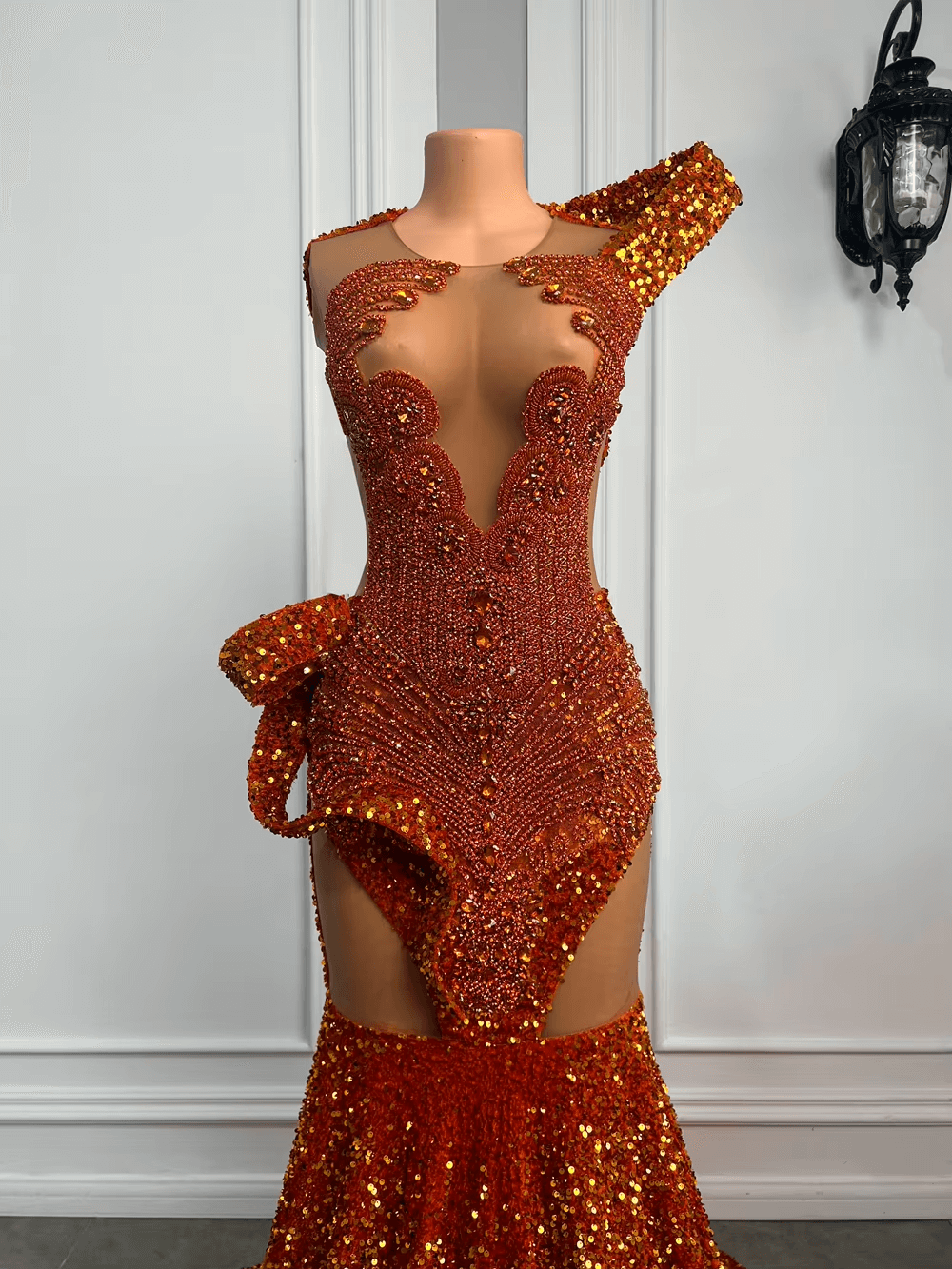 Sparkly Orange Prom Dress Mermaid Long Formal Gowns Elegant