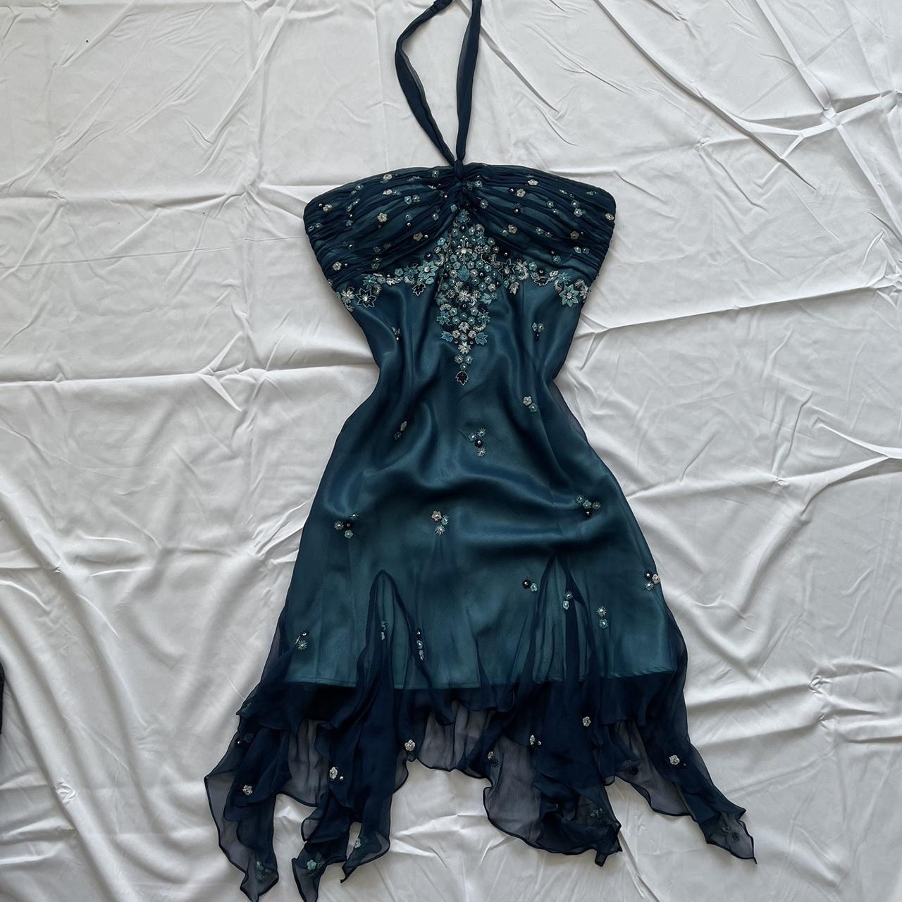 amakanas-Blue floral beaded short halter chiffon homecoming dress birthday party dress gh5263