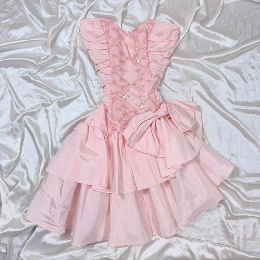Pink Sweet Ruffle Short Satin Prom Dress Homecoming Dress Formal Dress gh4599