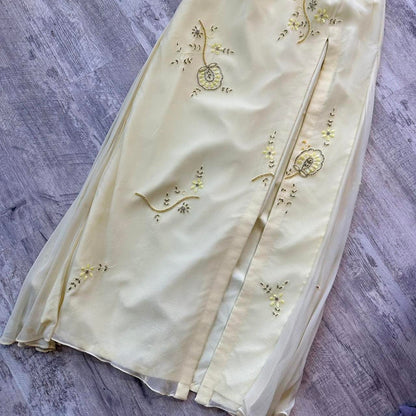 Yellow vintage prom dress maxi dress fairy dress y2k dress homecoming dress suspender dress sequin floral delicate cute prom/wedding/summer/date gh4515