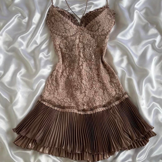 Brown Vintage Exquisite Lace Homecoming Dress Short Evening Dress Birthday Party Dress Prom Dress gh3646