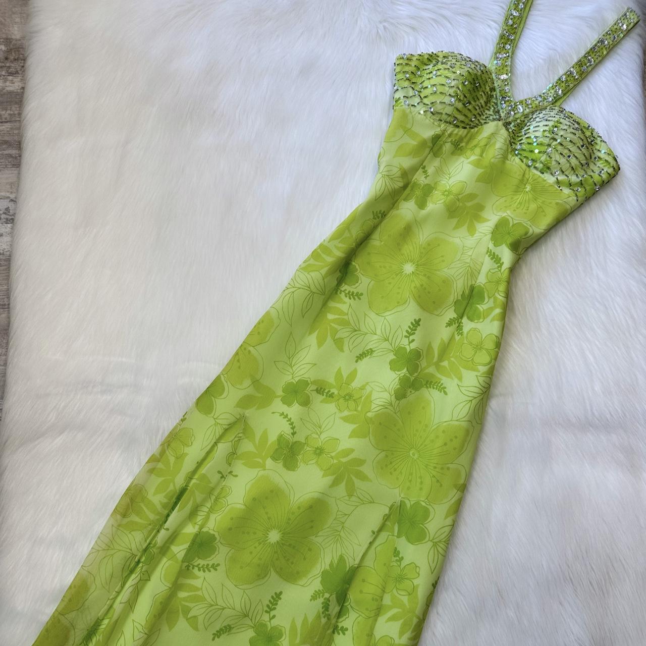 Beautiful light green maxi dress floral sequins vintage prom dress 90s dress maxi dress y2k dress fairy dress wedding guest dress homecoming dress gh4516