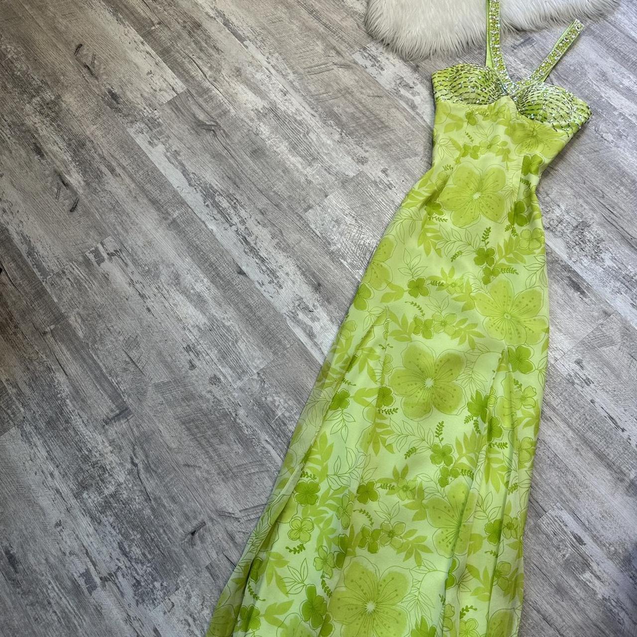 Beautiful light green maxi dress floral sequins vintage prom dress 90s dress maxi dress y2k dress fairy dress wedding guest dress homecoming dress gh4516