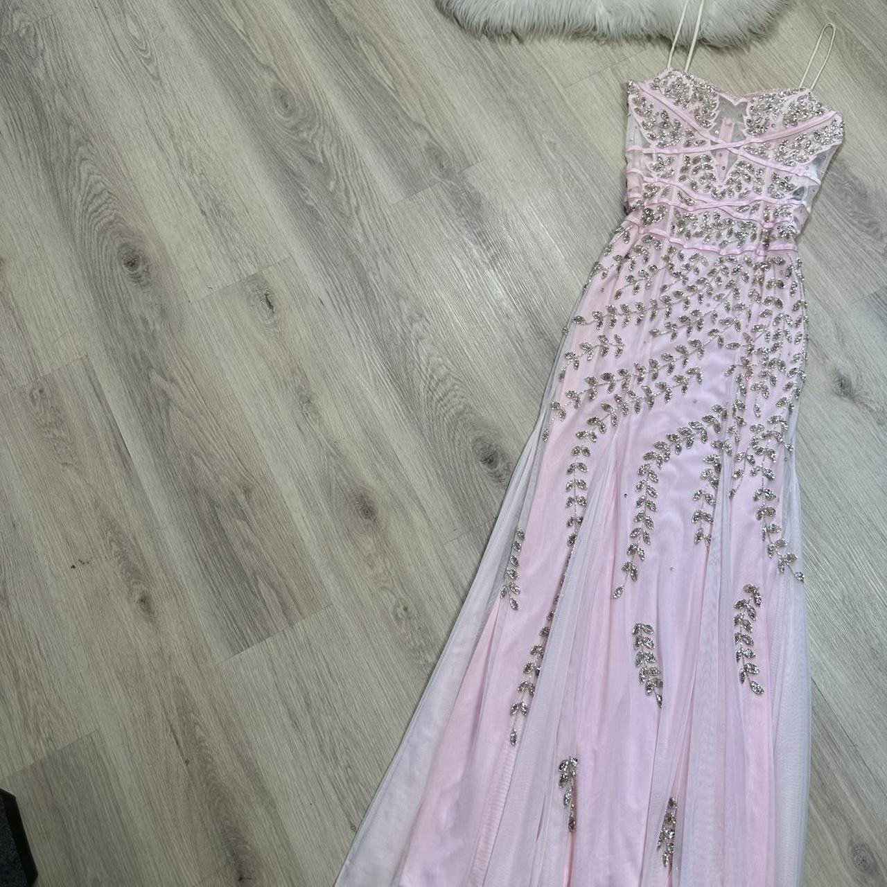 Light pink y2k gorgeous exquisite beaded long chiffon halter real beautiful silver floral sequin wedding guest dress date dress graduation dress vintage prom dress fairy dress 2000s dress homecoming dress gh4519
