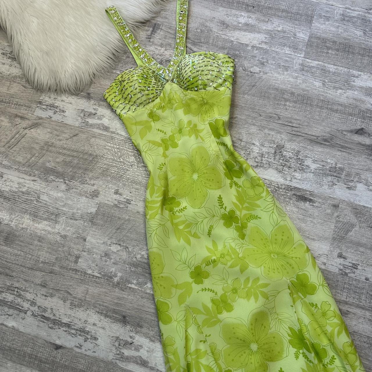 Beautiful light green maxi dress floral sequins vintage prom dress 90s dress maxi dress y2k dress fairy dress wedding guest dress homecoming dress gh4516