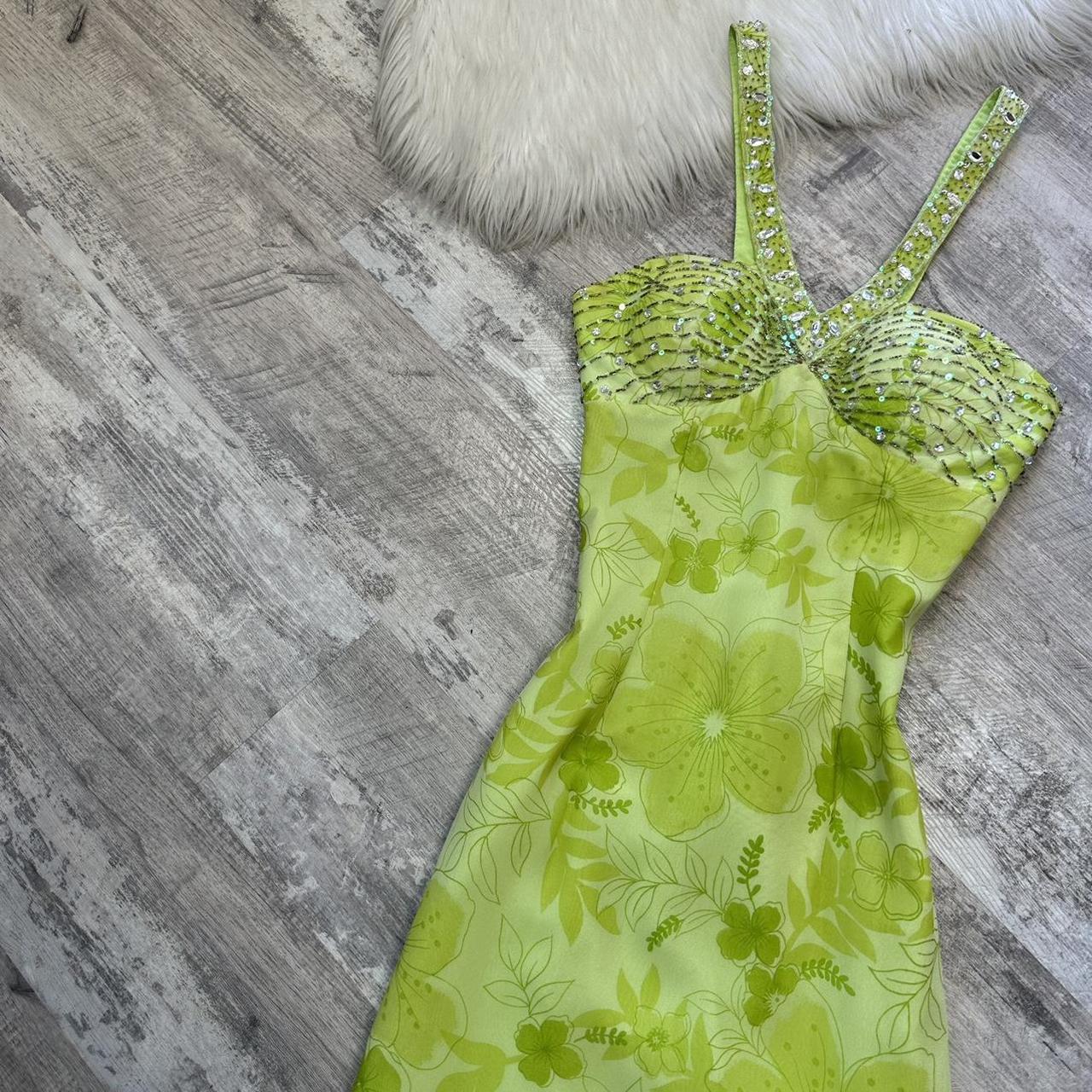Beautiful light green maxi dress floral sequins vintage prom dress 90s dress maxi dress y2k dress fairy dress wedding guest dress homecoming dress gh4516