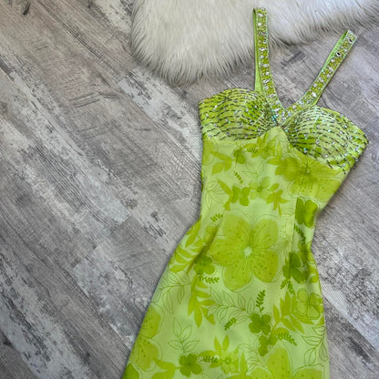 Beautiful light green maxi dress floral sequins vintage prom dress 90s dress maxi dress y2k dress fairy dress wedding guest dress homecoming dress gh4516