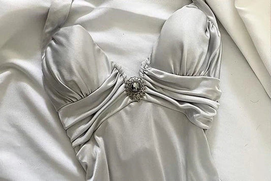 Silver White Retro Fairy Short satin Homecoming Dress Party Dress Birthday Dress Prom Dress gh4669