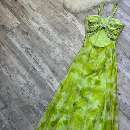 Beautiful light green maxi dress floral sequins vintage prom dress 90s dress maxi dress y2k dress fairy dress wedding guest dress homecoming dress gh4516