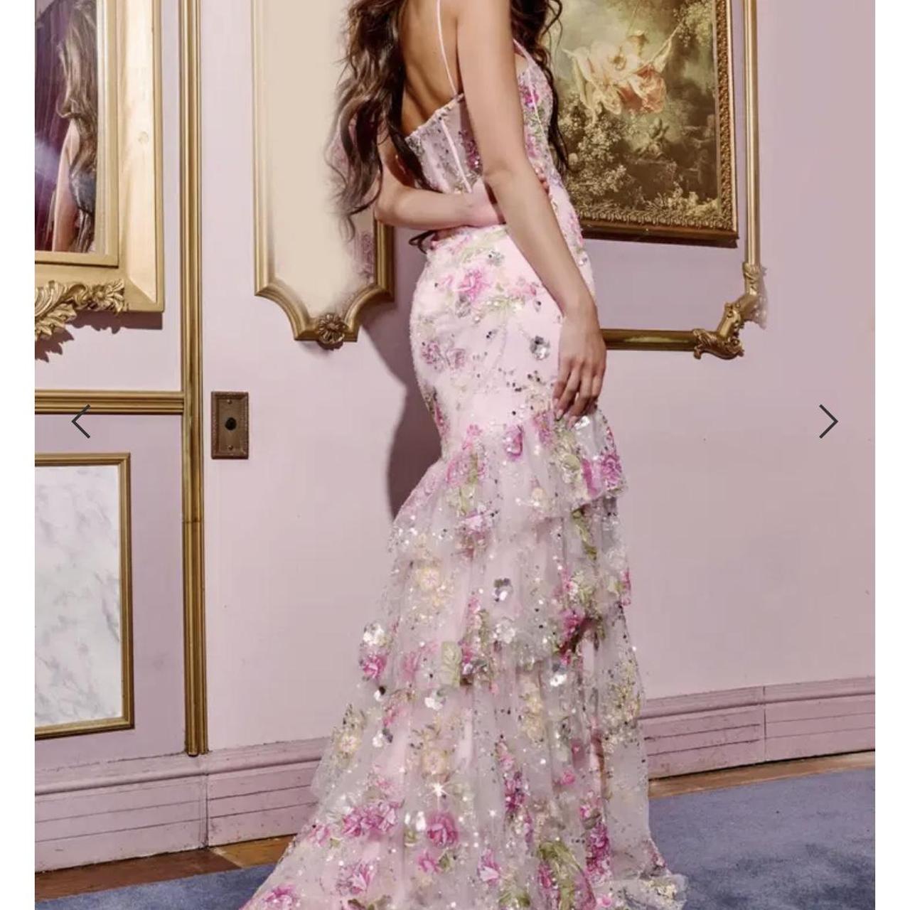 Vintage Pink Floral Sequin Prom Dress Spaghetti Strap Evening Dress Long Sheath Formal Dress TP4645