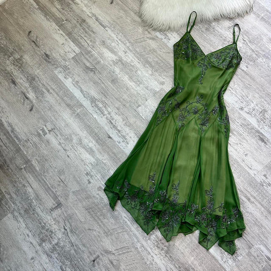 Green fairy homecoming dress Y2k floral beaded mini flowy short/mid/long chiffon Prom Dress evening dress party dress gh4718