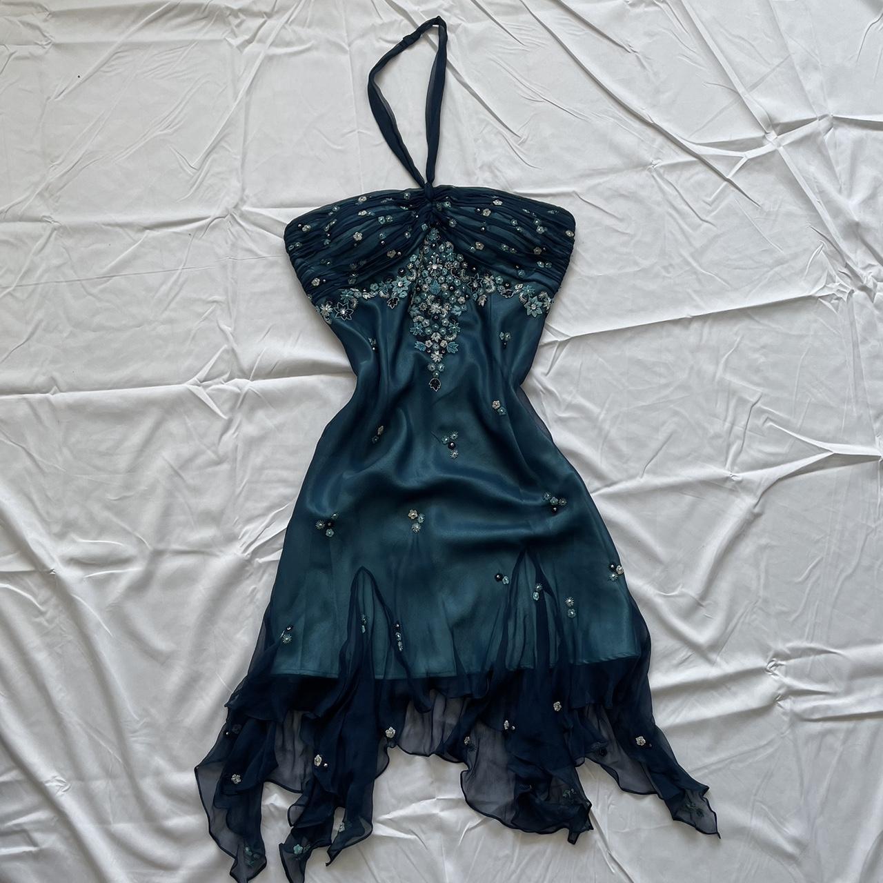 amakanas-Blue floral beaded short halter chiffon homecoming dress birthday party dress gh5263