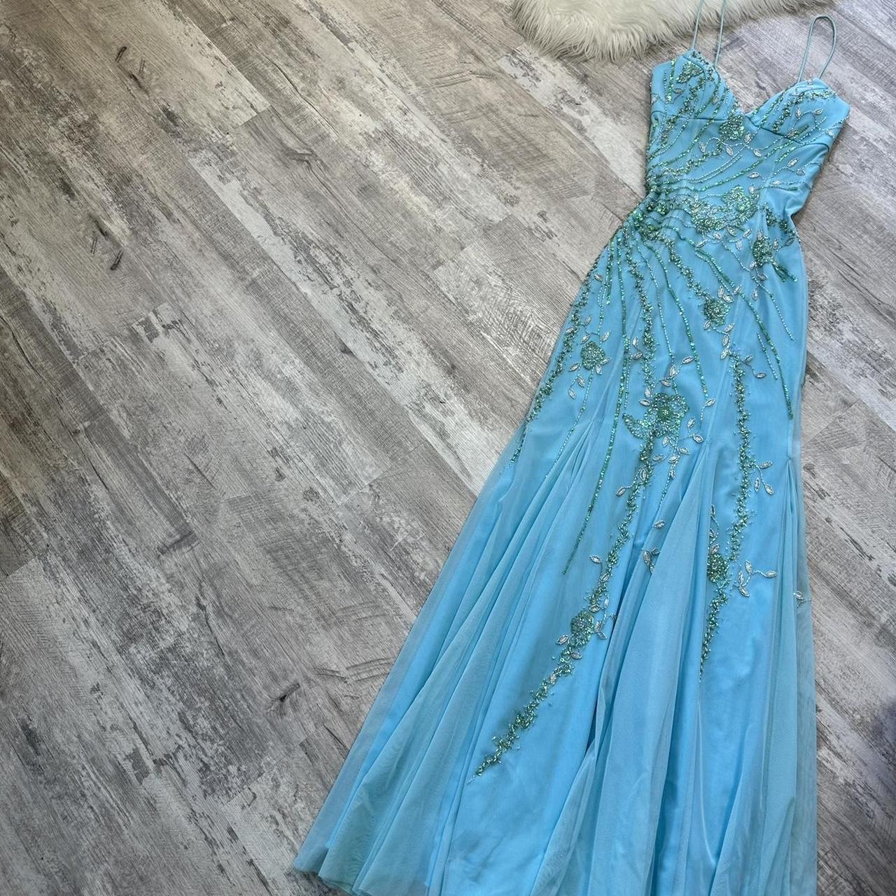 Light blue stunning and elegant Flowers sequined backless retro long prom dress y2k fairy homecoming dress date dress gh4517