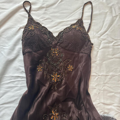 _Brown Black Unique Vintage Gorgeous Elegant Exquisite Beaded Spaghetti Straps Long/Short Tulle Lace Homecoming Dress Prom Dress Birthday Party Dress Evening Dress Ball Dress Holiday Date Night Dress gh4107