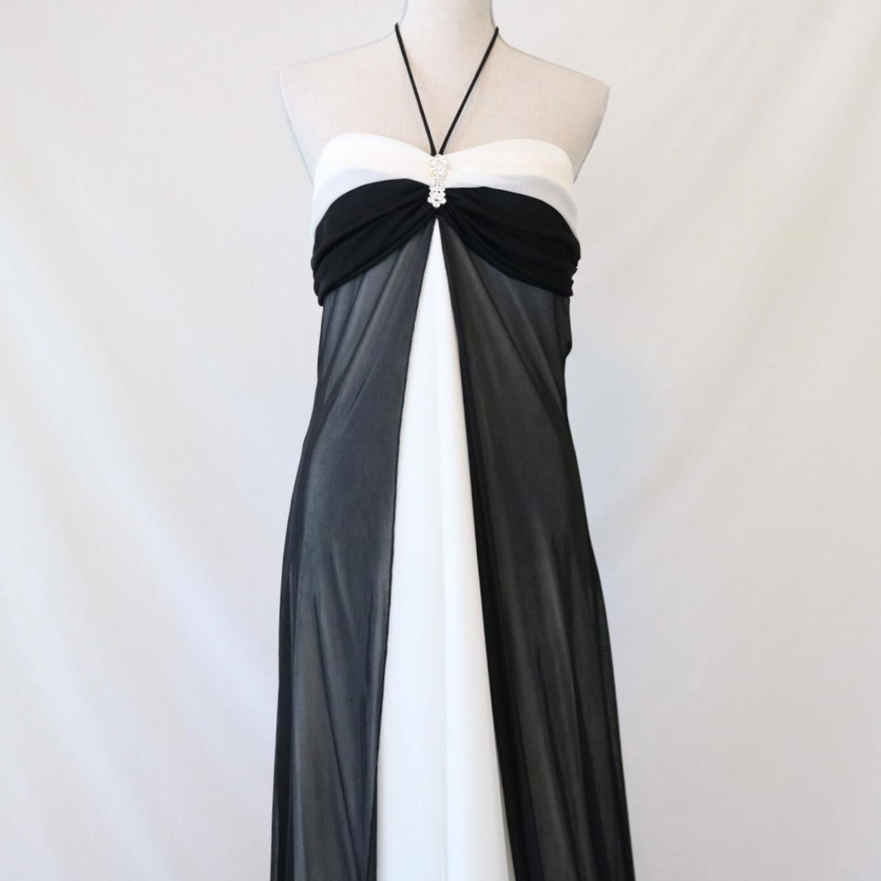 Black and white vintage fashion stunning high waist halter neckline long Chiffon Tulle prom dress evening gown party dress bridesmaid dress gh3605