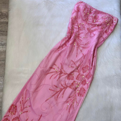 y2k beautiful rare fairy mermaid vintage light pink off the shoulder floral sequins flowing maxi dress stunning date dress, prom dress, dress homecoming dress, wedding guest dress gh4512
