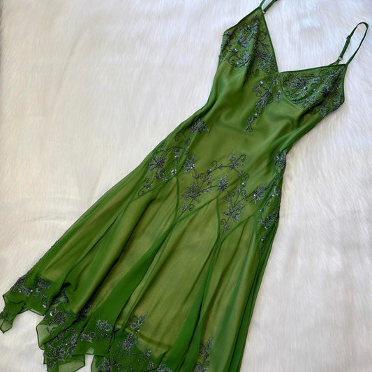 Green fairy homecoming dress Y2k floral beaded mini flowy short/mid/long chiffon Prom Dress evening dress party dress gh4718