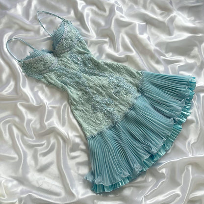 _____owder Blue Sparkling Charming Retro Princess Stunning Unique Fashionable Beautiful Elegant Delicate Lace Short Lace Sequin Homecoming Dress Prom Dress Evening Dress Birthday Party Dress Prom Dress gh3916