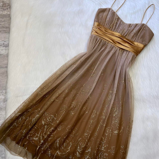 Brown pretty cute glitter gold flower sequin short tulle homecoming dress prom dress evening dress birthday dress gh4314