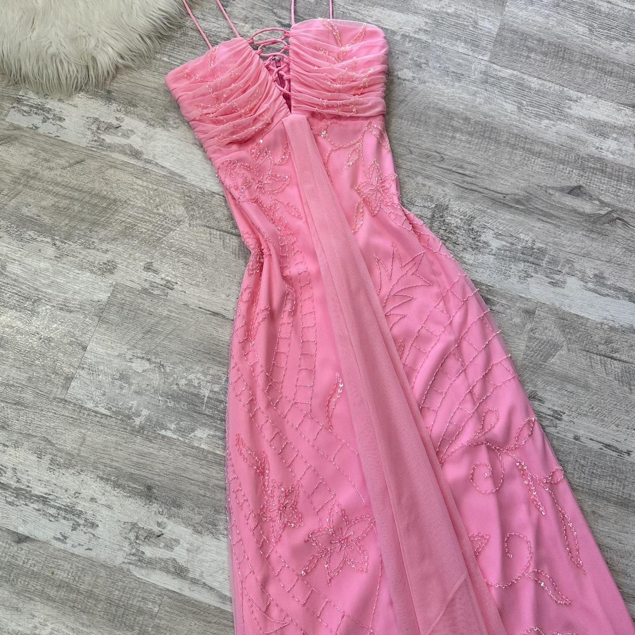 Cute pale pink iridescent sequined flowy maxi dress vintage prom dress sequin dress y2k dress fairy dress barbie dress homecoming dress wedding guest dress 2000s gh4514