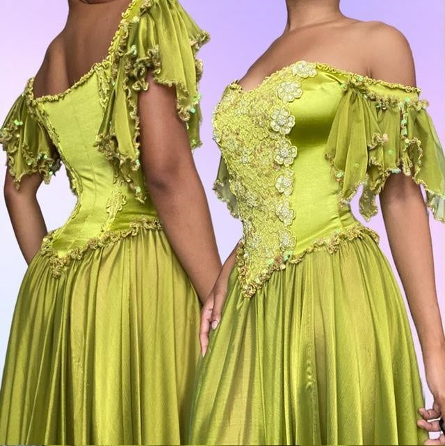 Green Floral Beaded Sequined Long Satin Homecoming Dress Prom Dress Evening Dress Party Dress gh4855