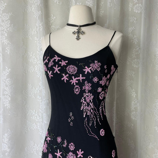 Black Pink Floral Beaded Formal Prom Dress Chiffon Long/Short Homecoming Dress Party Dress gh4620
