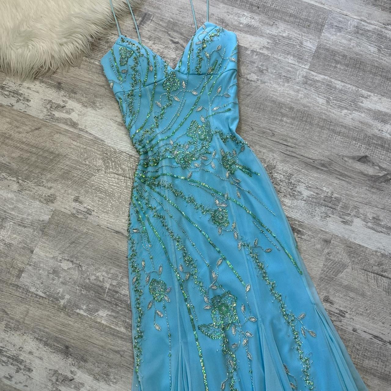 Light blue stunning and elegant Flowers sequined backless retro long prom dress y2k fairy homecoming dress date dress gh4517