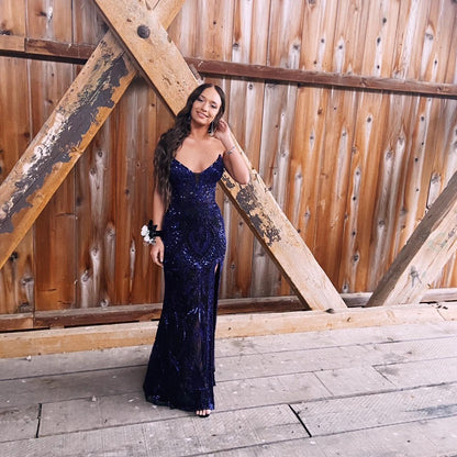 Vintage Purple Sequin Prom Dress Strapless Evening Dress Long Sheath Formal Dress TP4647