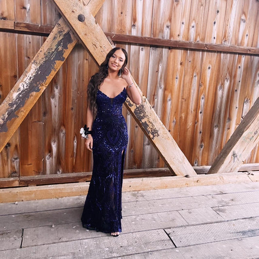 Vintage Purple Sequin Prom Dress Strapless Evening Dress Long Sheath Formal Dress TP4647