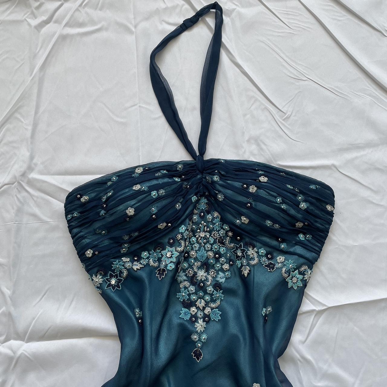 amakanas-Blue floral beaded short halter chiffon homecoming dress birthday party dress gh5263