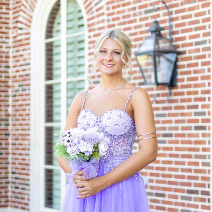 Vintage Lilac Applique Sequin Prom Dress Sweetheart A-Line Evening Dress Long Formal Dress TP4652