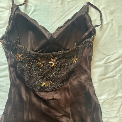 _Brown Black Unique Vintage Gorgeous Elegant Exquisite Beaded Spaghetti Straps Long/Short Tulle Lace Homecoming Dress Prom Dress Birthday Party Dress Evening Dress Ball Dress Holiday Date Night Dress gh4107