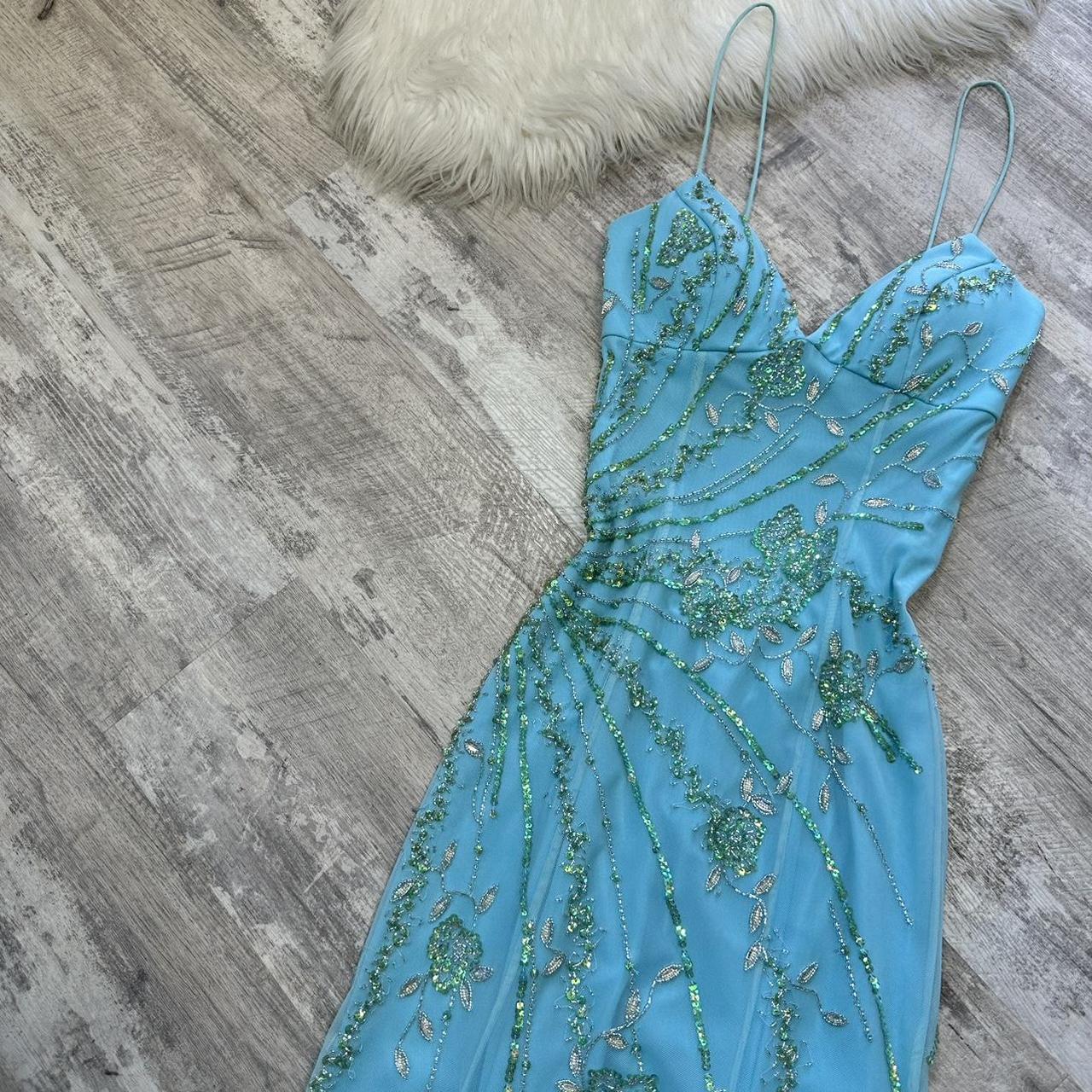 Light blue stunning and elegant Flowers sequined backless retro long prom dress y2k fairy homecoming dress date dress gh4517