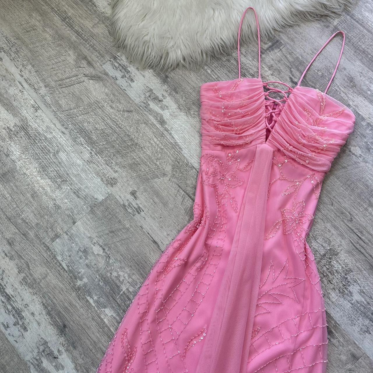Cute pale pink iridescent sequined flowy maxi dress vintage prom dress sequin dress y2k dress fairy dress barbie dress homecoming dress wedding guest dress 2000s gh4514